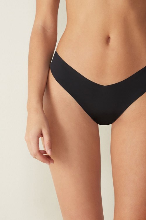 Intimissimi 80s-style Brazilian Panties in Ultralight Microfiber Siyah Siyah | VMYEL-1690
