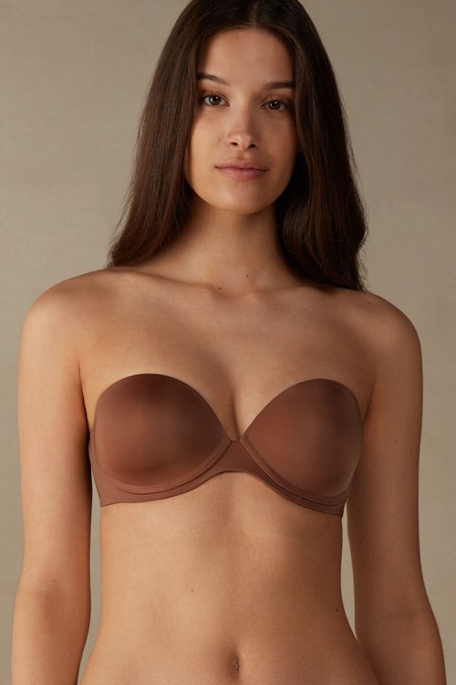 Intimissimi Anna Bandeau Bra in Ultralight Microfiber Koyu Bej Rengi | YFBRJ-9847