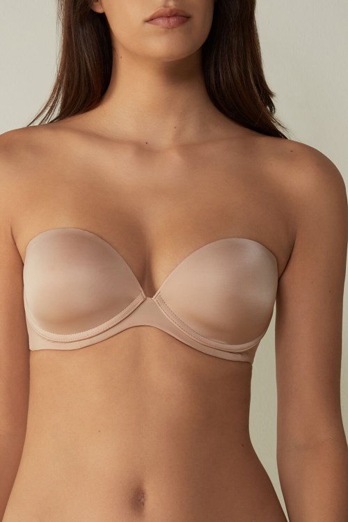 Intimissimi Anna Bandeau Bra in Ultralight Microfiber Bej Rengi | ZNEFG-2917