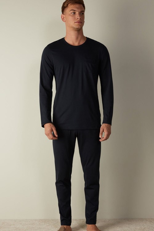 Intimissimi Basic Supima® Pamuklu Pajama Pant Set Mavi Mavi | RVWYP-5108