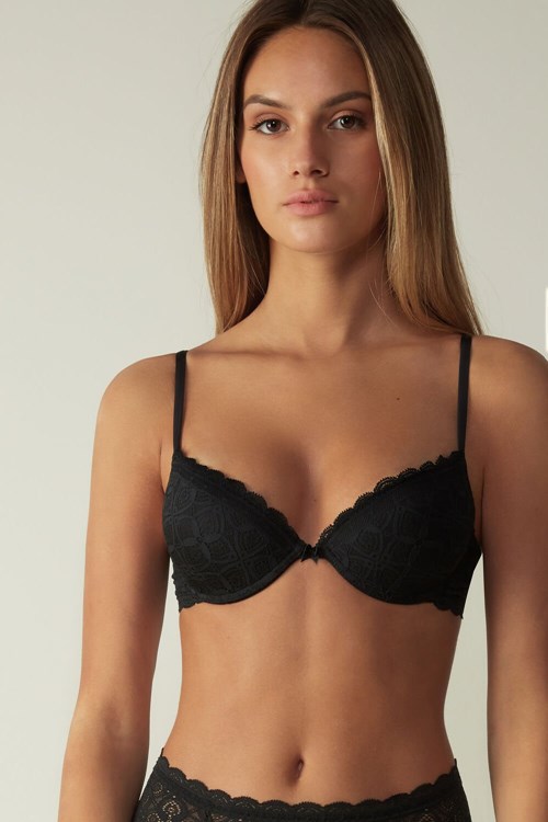 Intimissimi Bellissima Push-up Bra in Dantel Siyah Siyah | TYBMS-1268