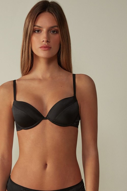 Intimissimi Bellissima Silk Push-Up Bra Siyah Siyah | IWUOK-9768
