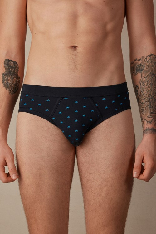 Intimissimi Bicycle Briefs in Stretch Supima® Pamuklu Mavi Mavi Baskılı | WOHLY-1673