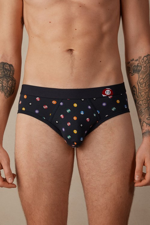 Intimissimi Billiard Briefs in Stretch Supima® Pamuklu Mavi Mavi Baskılı | KARSF-8512