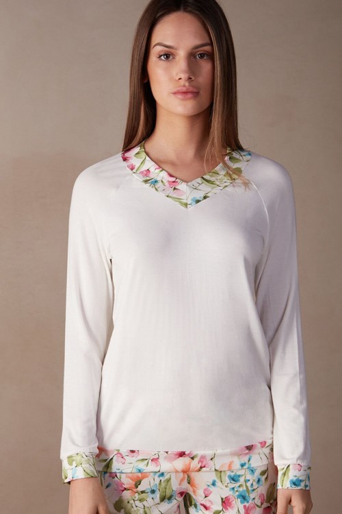 Intimissimi Botanical Lyrics Long Sleeve Modal Top Beyaz | WNQDA-9476