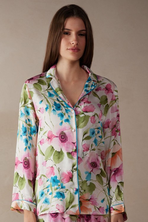 Intimissimi Botanical Lyrics Satin Button Up Shirt Baskılı Baskılı | SJAUI-0329