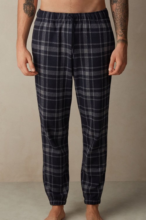Intimissimi Check Tricot Full Length Pants Mavi Gri Mavi | YWQGU-1705