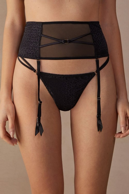 Intimissimi Cool Minimal Garter Belt Siyah Siyah | HMLNA-2493