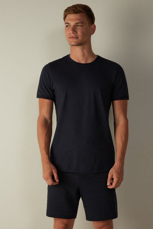 Intimissimi Cropped Basic Supima® Pamuklu Pajamas Mavi Mavi | KYDGI-5624