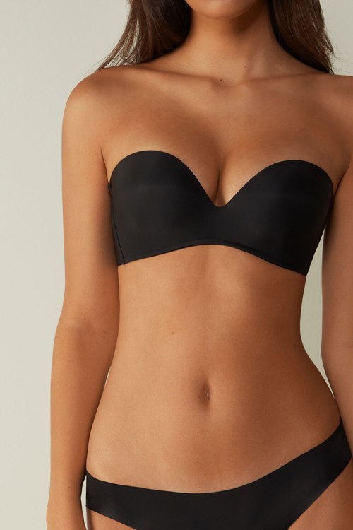 Intimissimi Daila Ultralight Microfiber Bandeau Bra Siyah Siyah | SMZND-9012