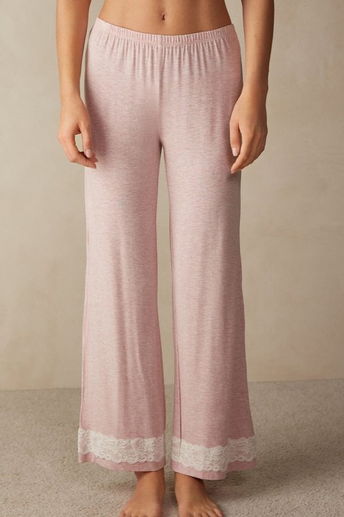 Intimissimi Dantel Trim Full Length Pants in Modal Pembe Açık Pembe | VNZXU-8631