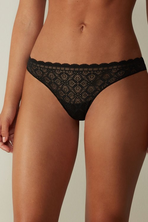 Intimissimi Dantel and Microfiber Brazilian Siyah Siyah | VFGZT-8142