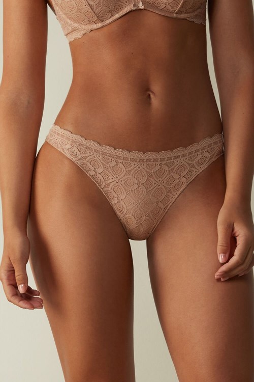 Intimissimi Dantel and Microfiber Brazilian Bej Rengi | YCRKQ-7829