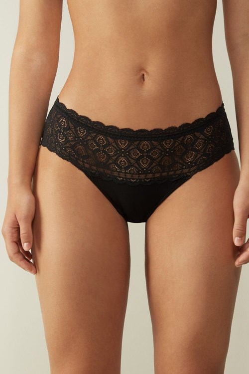 Intimissimi Dantel and Pamuklu High Rise Panties Siyah Siyah | GCOVR-4967