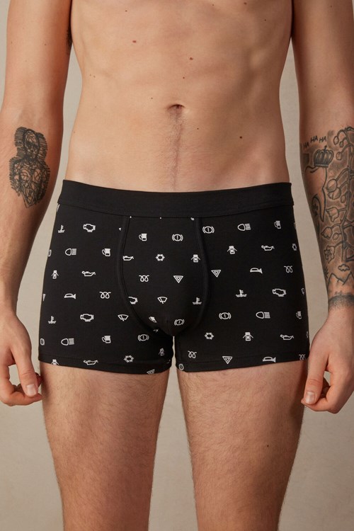 Intimissimi Dashboard Warning Light Boxers in Stretch Supima® Pamuklu Siyah Siyah Açık Baskılı | LVSIW-7492
