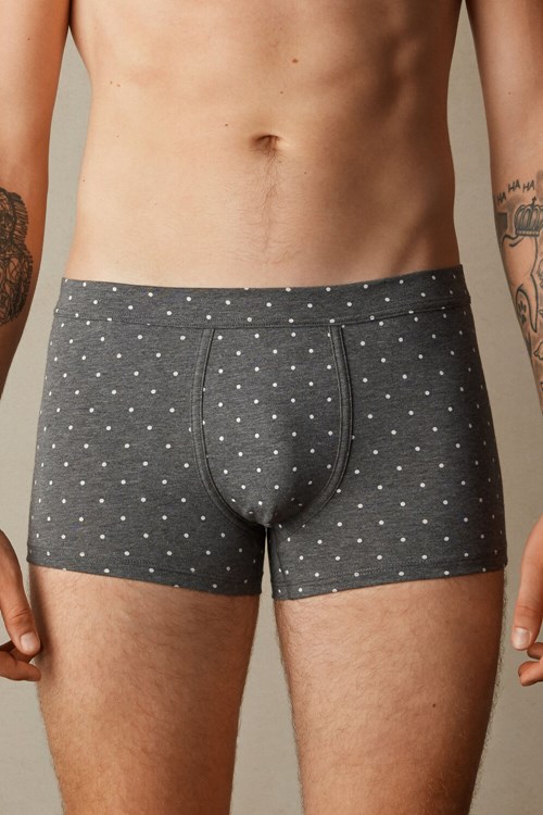 Intimissimi Dotted Boxers in Stretch Supima® Pamuklu Gri Gri Baskılı | TMGLS-5084
