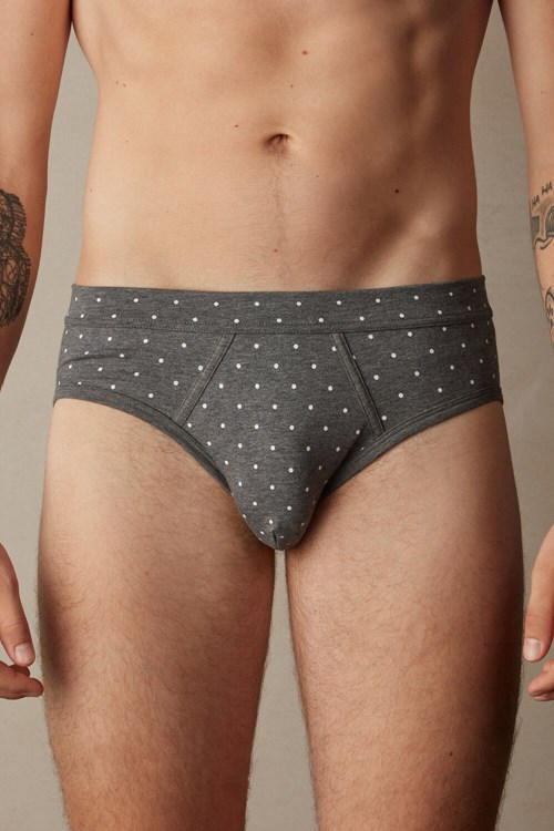 Intimissimi Dotted Briefs in Stretch Supima® Pamuklu Gri Gri Baskılı | BNJQH-1396