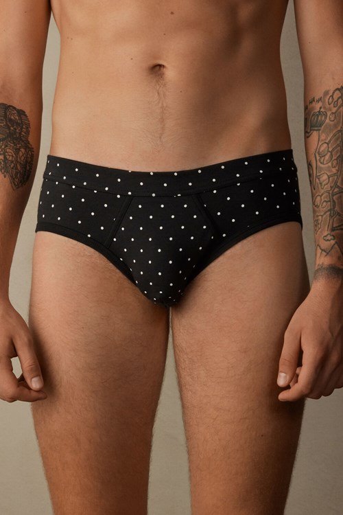 Intimissimi Dotted Briefs in Stretch Supima® Pamuklu Siyah Siyah Baskılı | IKWSX-8346