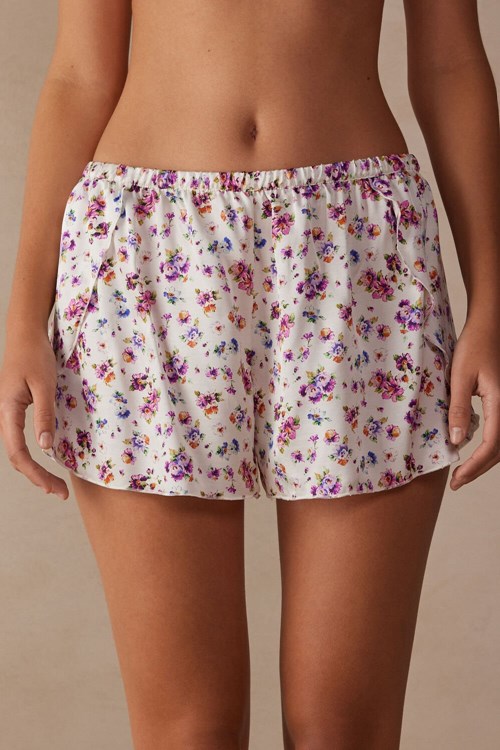 Intimissimi Dreaming of Spring Satin Shorts Baskılı Beyaz Baskılı | IEQLN-5324