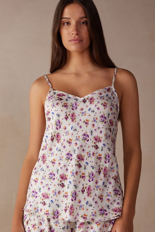 Intimissimi Dreaming of Spring Satin Top Baskılı Beyaz Baskılı | NJSDU-7043