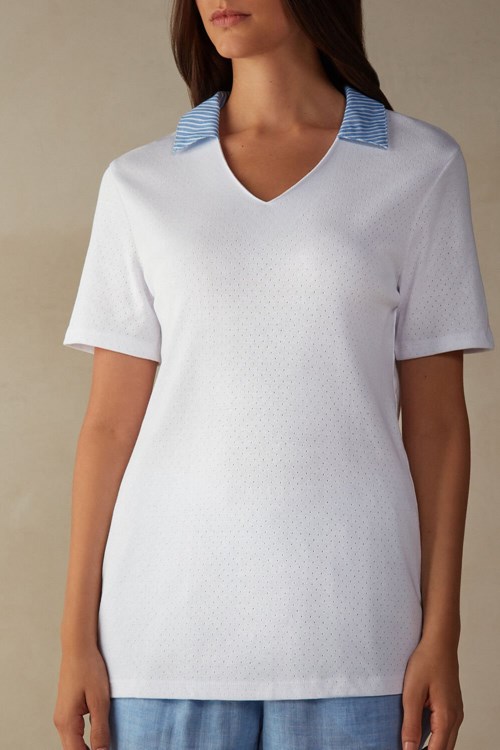 Intimissimi Early in the Morning Pamuklu Cloth Kısa Sleeve Top Beyaz Beyaz | UPHKV-4256