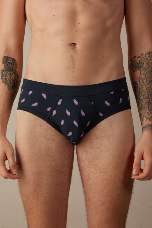 Intimissimi Eggplant Briefs in Stretch Supima® Pamuklu Mavi Mavi Baskılı | XTKDA-1468
