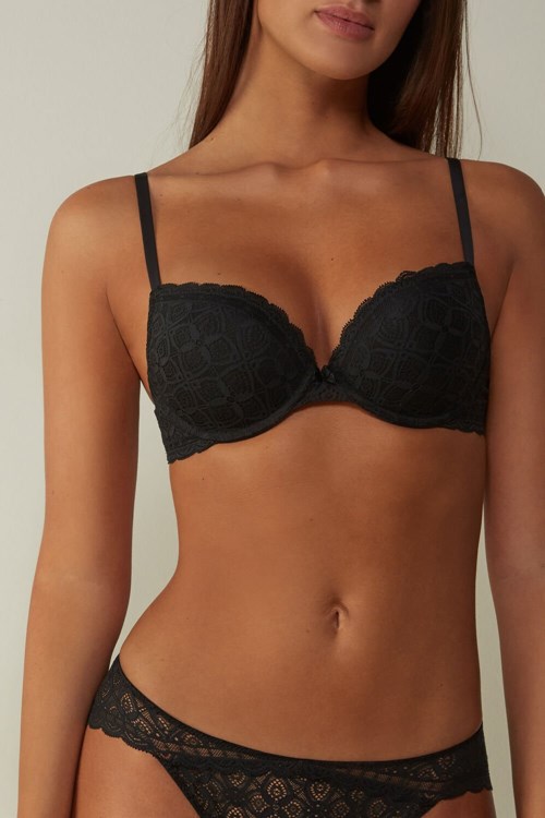 Intimissimi Elettra Super Push-up Bra in Dantel Siyah Siyah | ETPYX-7630