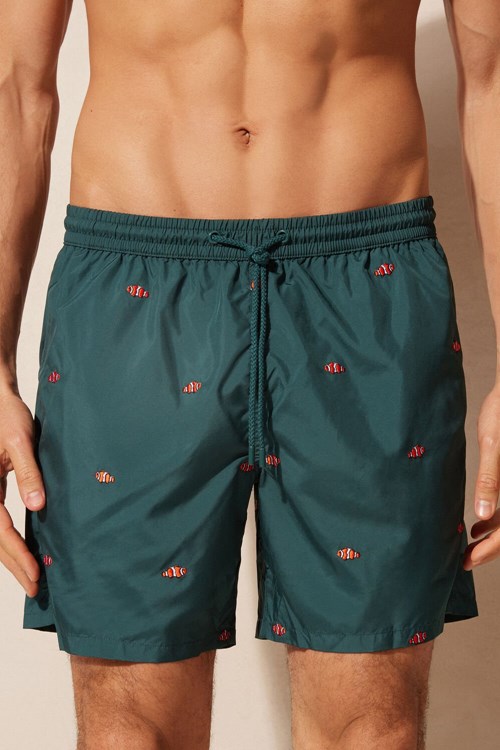 Intimissimi Embroidered Clownfish Swim Trunks Yeşil Koyu Yeşil | KHPNF-2467