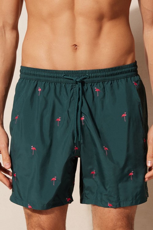 Intimissimi Embroidered Flamingo Swim Trunks Yeşil Koyu Yeşil | OXQBA-0892