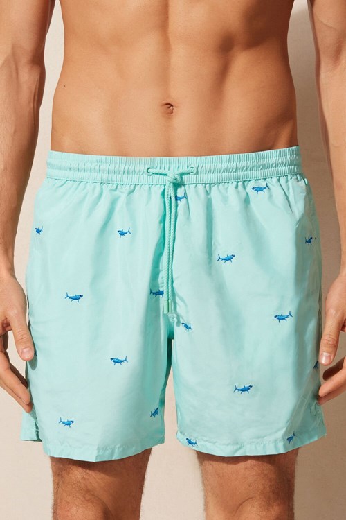 Intimissimi Embroidered Shark Swim Trunks Baskılı Yeşil | NKSFQ-6450