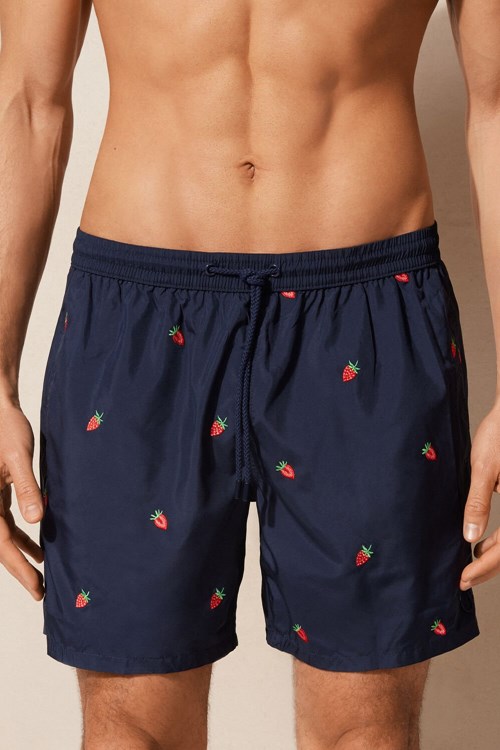 Intimissimi Embroidered Strawberry Swim Trunks Mavi Mavi | BVYPG-2814