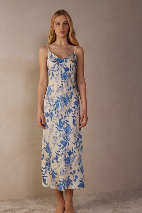 Intimissimi Feeling Beautiful Long Satin Nightgown Baskılı Baskılı | FTJMW-1923