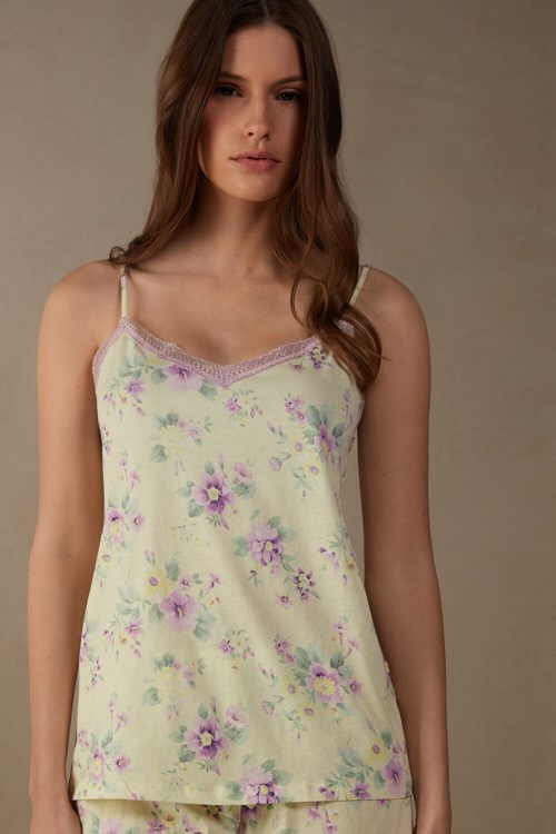 Intimissimi Flower Power Top in Supima® Ultrafresh Pamuklu Sarı Sarı Baskılı | GQTDS-0712