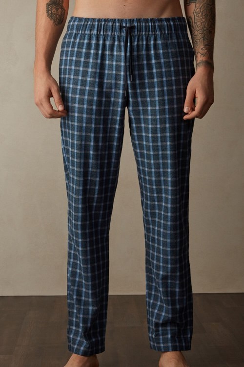 Intimissimi Full Length Pants in Check Patterned Brushed Cloth Mavi Mavi | ROHEP-9864