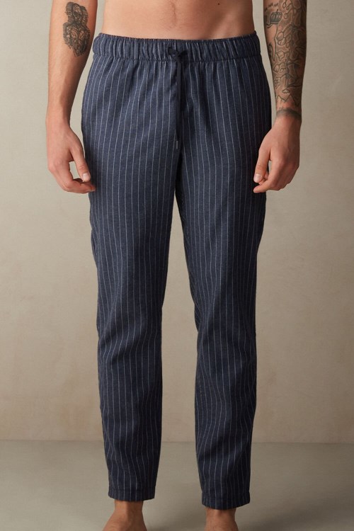 Intimissimi Full Length Pants in Denim Pinstripe Patterned Brushed Cloth Mavi Mavi | DIUYC-5108