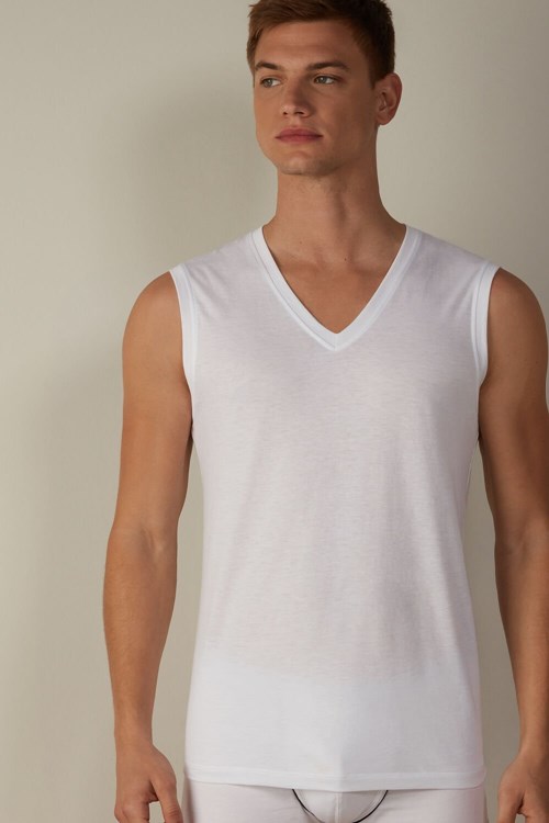 Intimissimi Geniş-Askılı Supima Pamuklu Tank Top Beyaz Beyaz | HXLZQ-2340