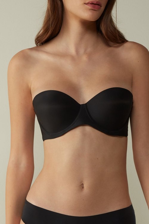 Intimissimi Giada Microfiber Bandeau Bra Siyah Siyah | RNTFU-9615