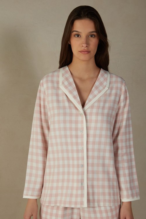 Intimissimi Gingham Lover Shirt in Brushed Cloth Beyaz Pembe | VIGPH-8120