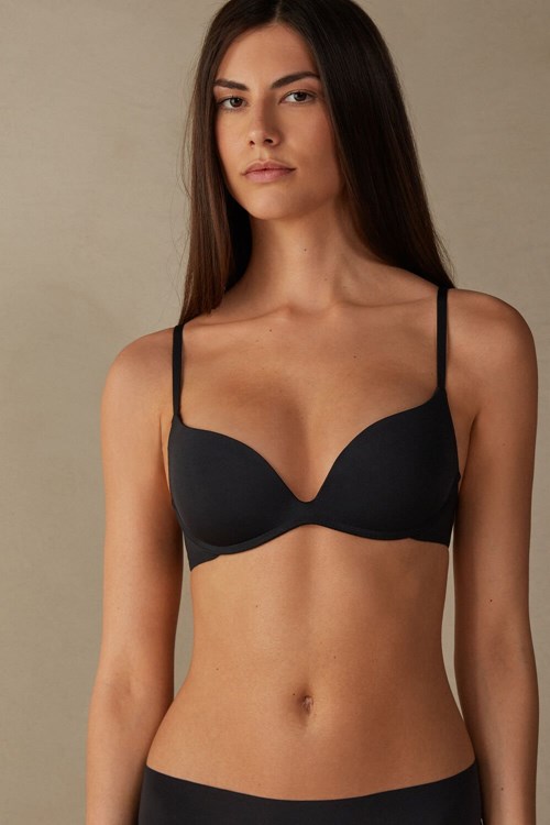Intimissimi Gioia B Cup Microfiber Super Push-Up Bra Siyah Siyah | QKPFU-5367