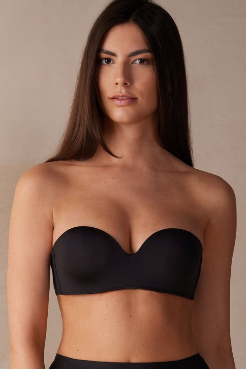 Intimissimi Gioia Bandeau Bra in Ultralight Microfiber Siyah Siyah | VQDRA-3241