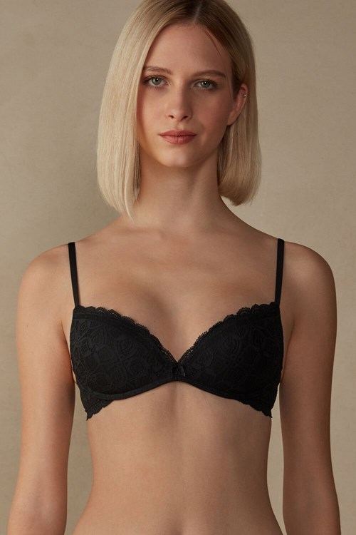 Intimissimi Gioia Super Push-Up Bra in Dantel Siyah Siyah | CILRQ-8125