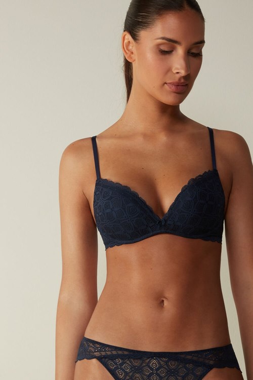 Intimissimi Gioia Super Push-Up Bra in Dantel Mavi Mavi | UVWNY-7450