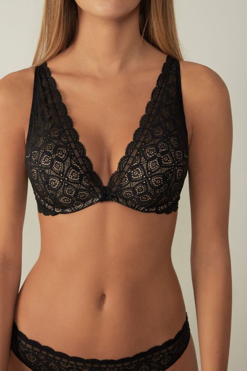 Intimissimi Giorgia Balconette Bra in Dantel Siyah Siyah | ZXPEW-9672