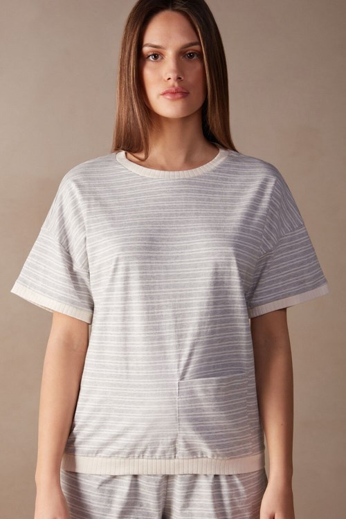 Intimissimi Gündelik Sunday Kısa Sleeve Top Beyaz Bej Rengi | VCJTA-4582