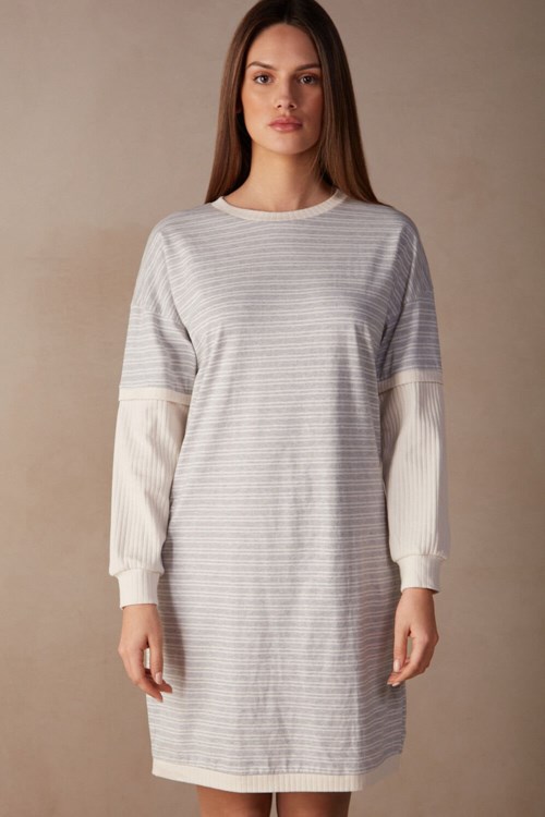 Intimissimi Gündelik Sunday Long Sleeve Nightshirt Beyaz Bej Rengi | TVYAM-3892
