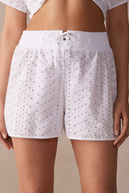 Intimissimi Hello Sunshine Sangallo Dantel Shorts Beyaz Beyaz | LDQTY-8037