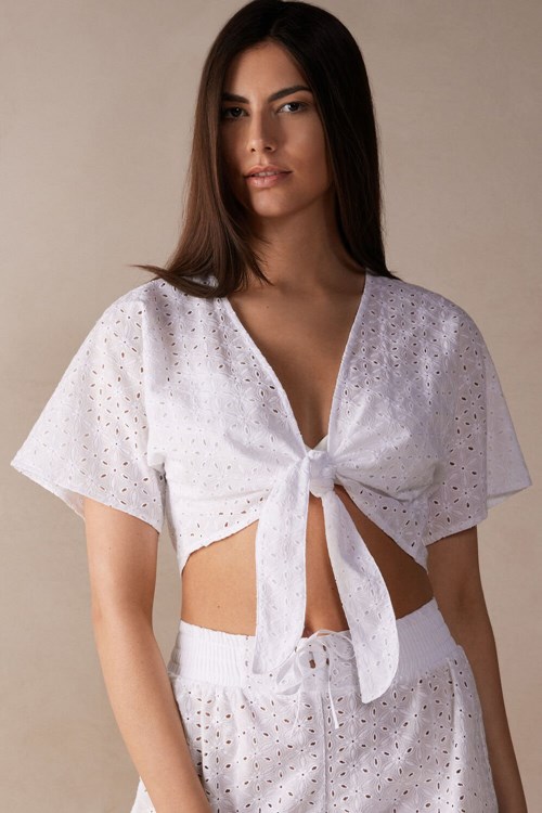 Intimissimi Hello Sunshine Sangallo Dantel Tie-Front Top Beyaz Beyaz | MVRKG-8672