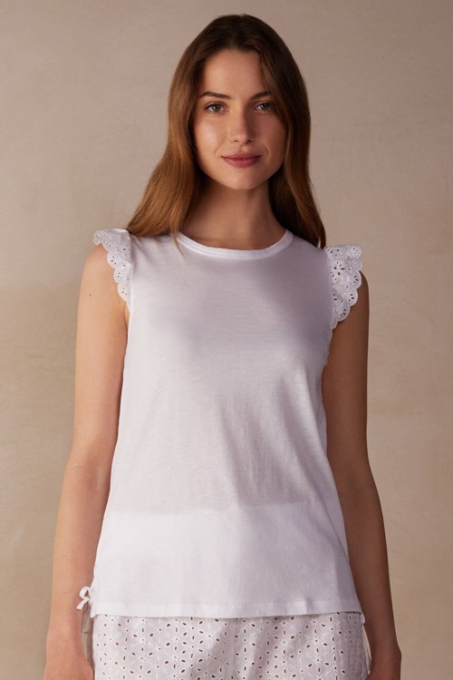 Intimissimi Hello Sunshine Tank Top in Supima® Ultrafresh Pamuklu Beyaz Beyaz | KOAGM-2079