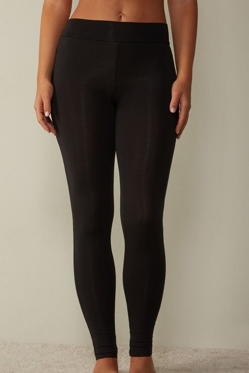 Intimissimi High-Waisted Micromodal Stirrup Leggings Siyah Siyah | YXRBZ-9781