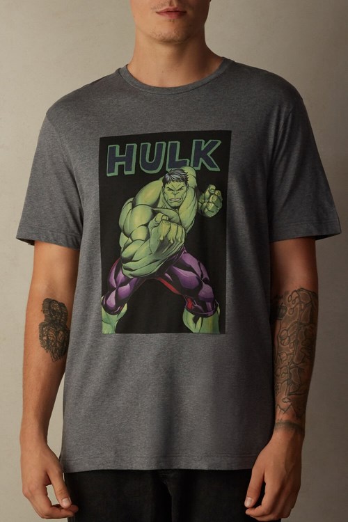 Intimissimi Hulk Print T-shirt Koyu Gri | VBPJC-3598